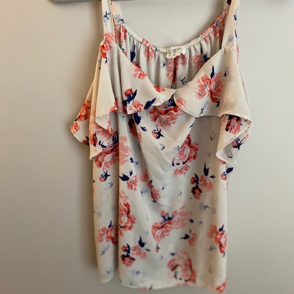 Pink rose short sleeve floral open shoulder top